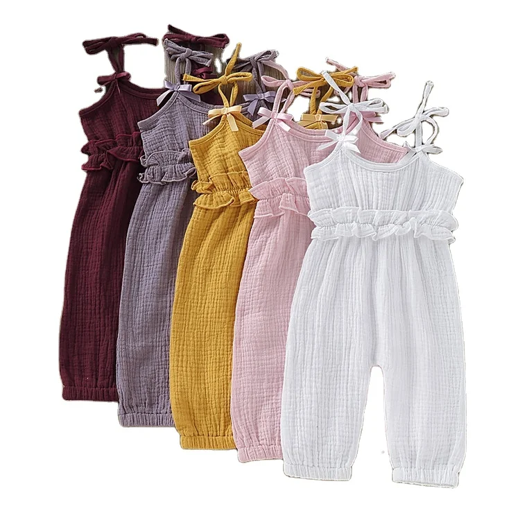 

Solid 100% Cotton Muslin Kids Baby Clothing Girl Backcross Jumpsuit Romper Playsuit Long Pants Trousers Outfits Suspenders Pants, Photo showed and customized color