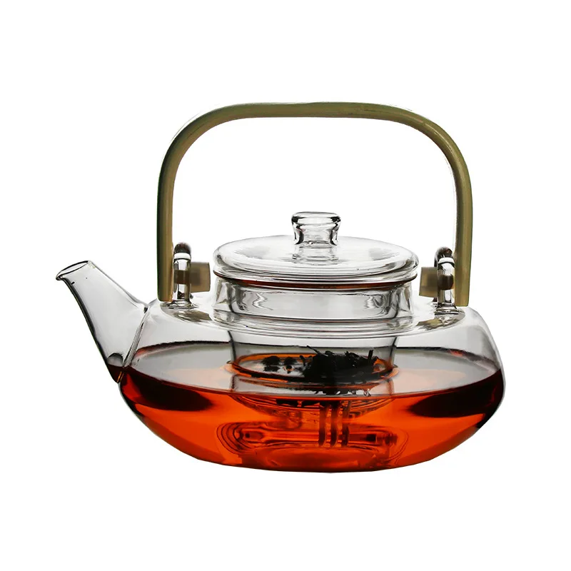 

Transparent Glass Wooden Handle Loop-handled Teapot High Temperature Resistant Tea Making Device Thick Tea Brewing Teapot