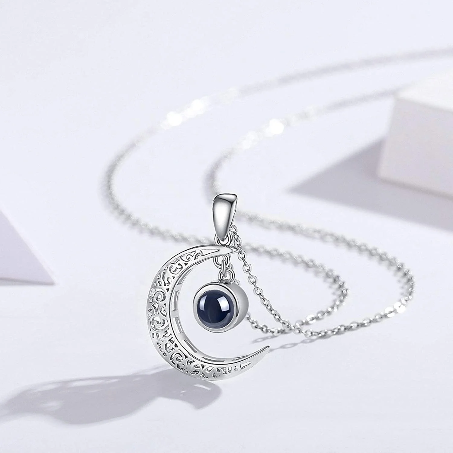 

Custom Color Photo moon 100 Love 925 Silver Platinum Plated Projection pendant Necklace