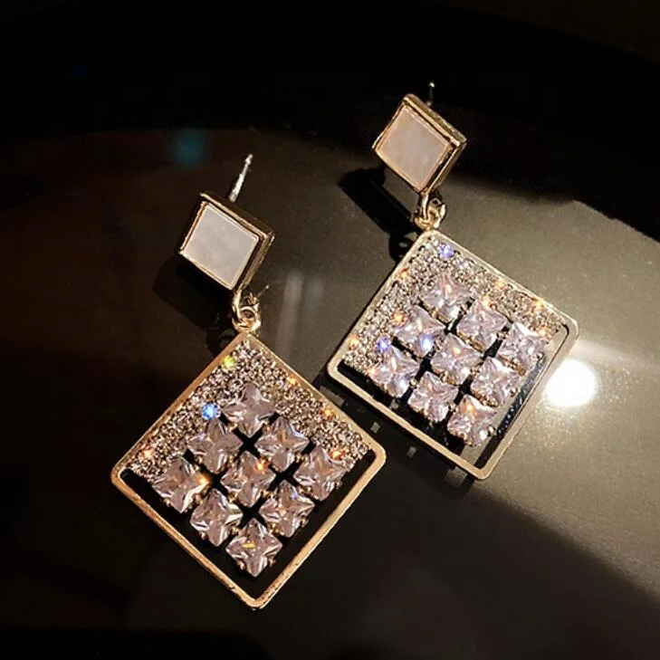 

Personalized designer earrings 2021 new trendy diamond earrings high quality Korean fashion square cubic zircon drop earrings, Many colors fyi