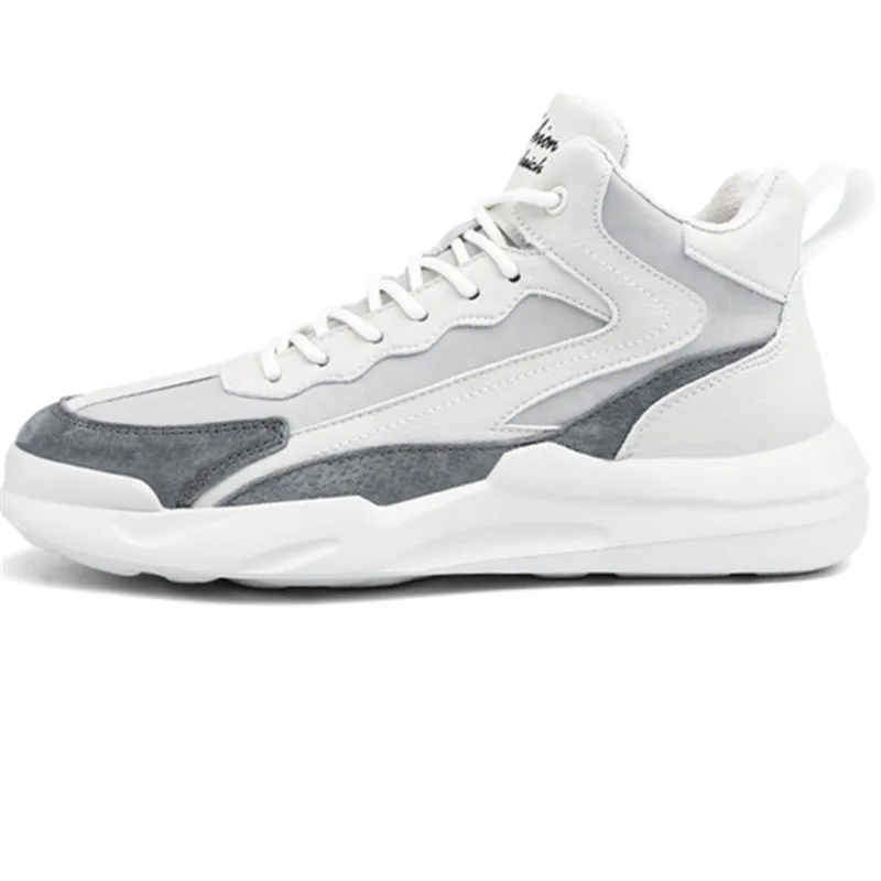 

2021 New Designer Men Sneakers Genuine Leather High Tops Casual Sport Shoes Street Trend Leisure Platform Flat Shoes