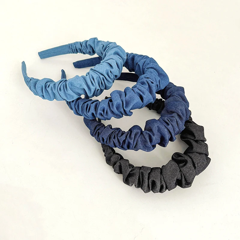 

wholesale women headbands denim fabric pleated hair band large intestine accessories female summer outing fashion headwear