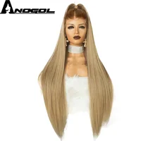 

Anogol Brown Ombre Blonde Frontal Lace Wig High Temperature Fiber Long Straight Full Hair Wigs Synthetic Wig For Women