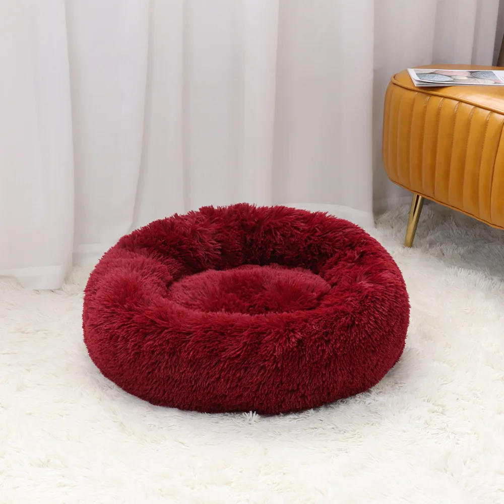 

Red Modern Removable More Color Indoor Snooze Sleeping Plush Round Kitten Pet Dog Bed Cushion With Zipper