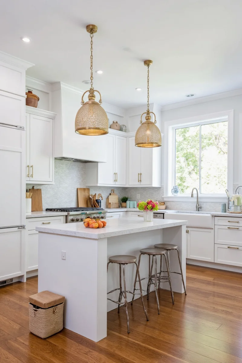 Colorful kitchen with turquoise cabinets and playful decor