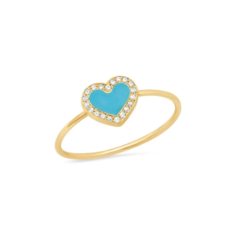 

Gemnel Fashion custom diamond love heart wedding engagement turquoise enamel ring