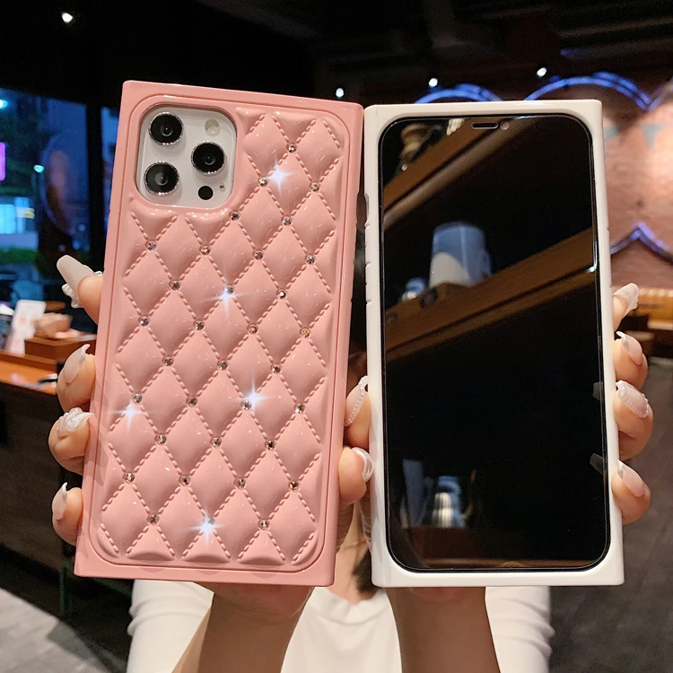 

New Glitter Bling Diamond Square Design Handmade Style Hard PC With Piano Paint Mobile Phone Back Cover Case For Iphone XR