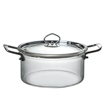 

Transparent Stainless Steel Handle Borosilicate Glass Cooking Noodles Pot Thermal Casserole Hot Pot, Clear glass