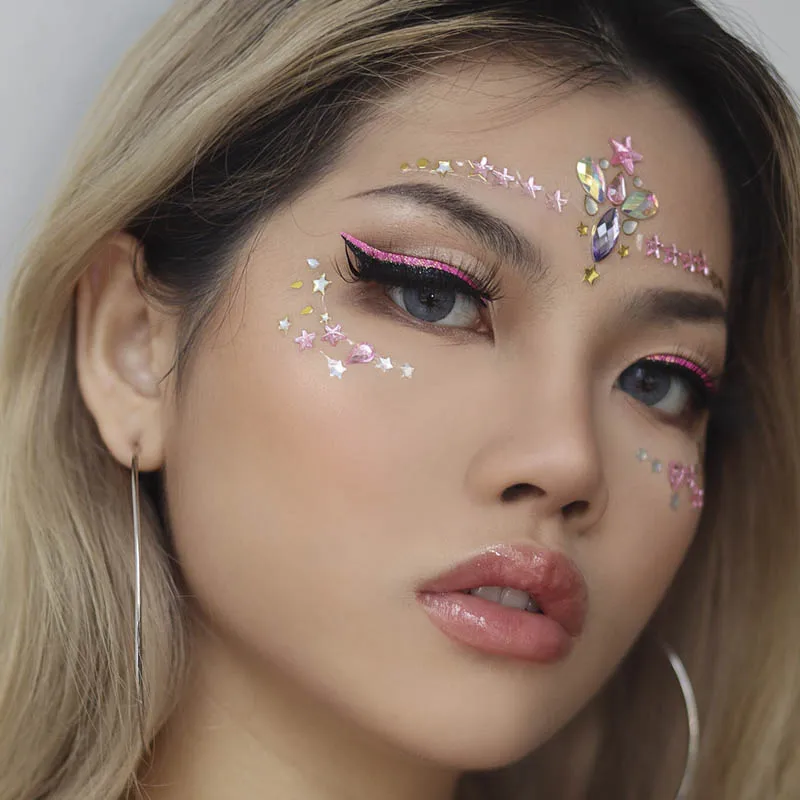 

Hot Sale Woman Makeup Party Festival Temporary Crystal Body Jewel Sticker Adhesive Rhinestone Face Gem