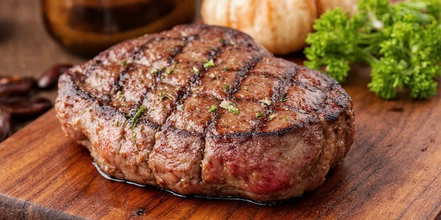 Steak on grill and in pan with different herb applications
