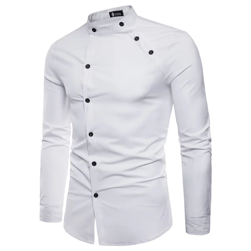 

New Men'S Diagonal Placket Double-Breasted Slim Long-Sleeved Shirt Thin Solid Color Shirt Large Size Men'S Clothing