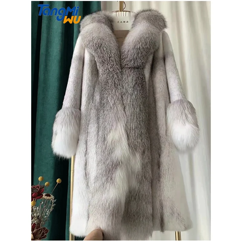 

TMW luxury clothing winter ladies rich wear real trim fur mink skin customized long coat women animal fur mink fur coat