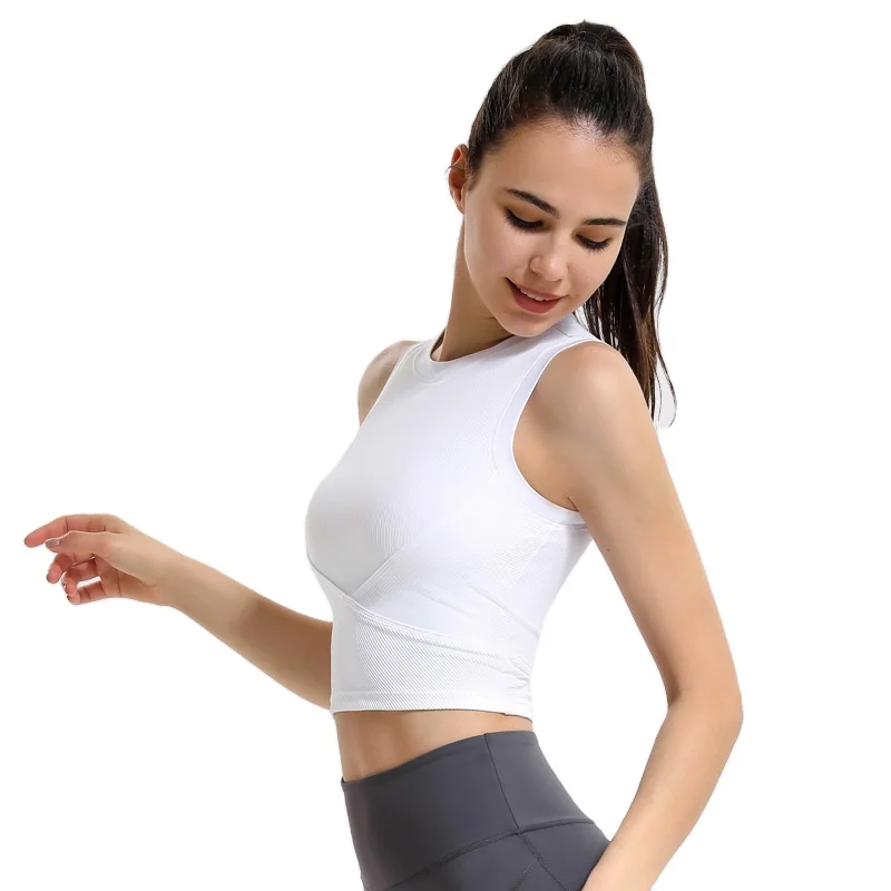 

European and American new underwear rib running exercise vest women's chest pad yoga clothing top running sleeveless fitness ves