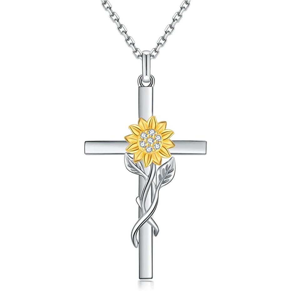

Rose Valley Cross Sunflower Necklace Hot Selling Jewelry Pendant Gold plated Two Tone Jewel Fashion Gift For Lover YN036