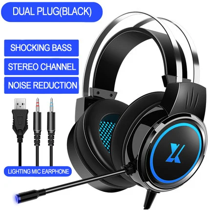 

PC780 Gaming Headset Earphone Wired Gamer Headphone Stereo Sound Headsets with Mic LED light for Computer PC Gamer