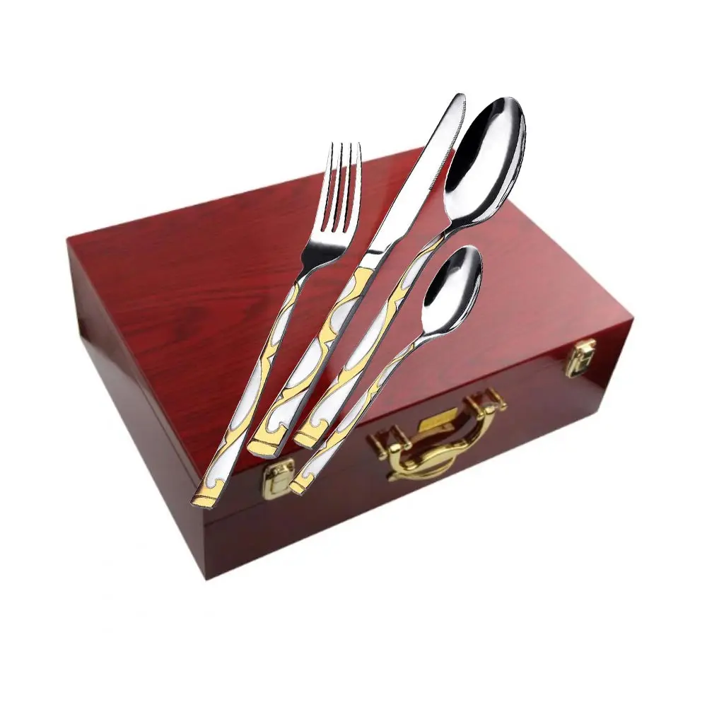 

inventory gold cutlery wedding cutlery set 72pcs hotel cutlery set with wooden case package