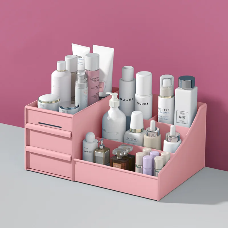 

Factory Outlet plastic draw cosmetic organiser storage box makeup organizer pink