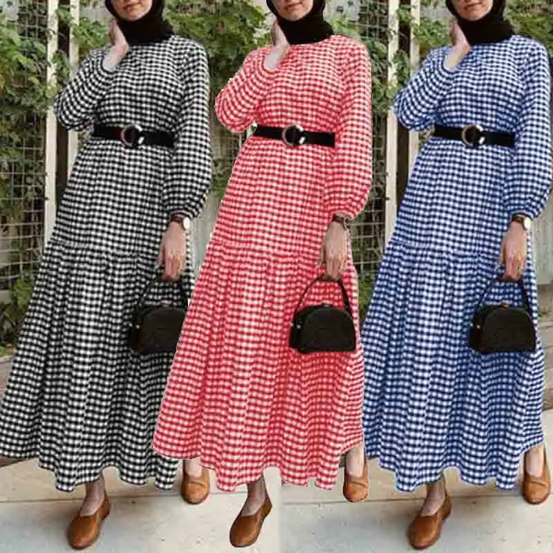 

Arabic Muslim Turkey Malaysia ladies official wear long plaid dresses & party dresses of Islamic Abaya Caftan/ Kaftan clothing, Red & blue & black