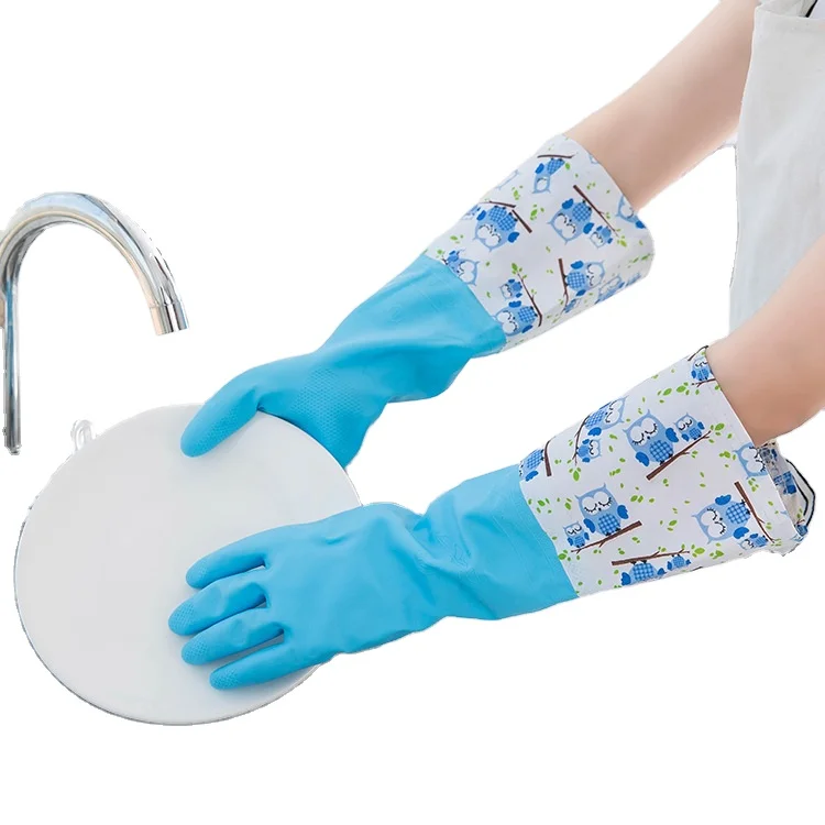 

Open Dishwashing Gloves Kitchen Thicken Rubber Laundry Waterproof Housework Winter Plus Velvet Cleaning gloves, Blue, green, pink