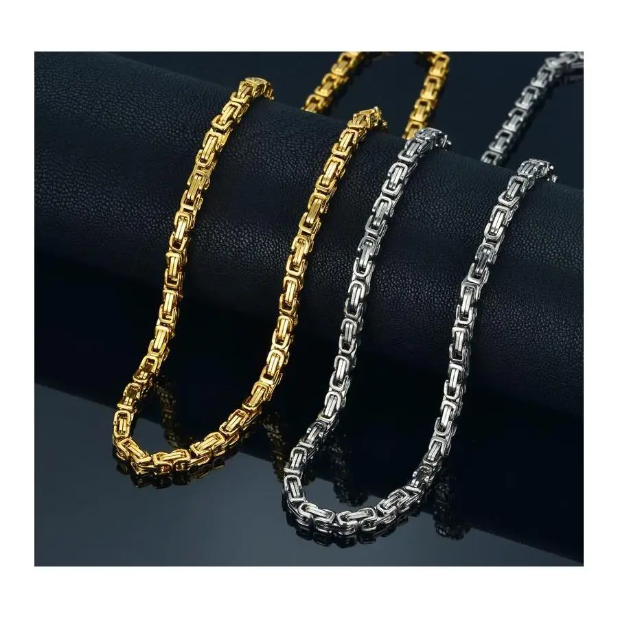 

2019 High Quality 4Mm Gold Silver 360L Stainless Steel Choker Necklace Chain Man Byzantine Box Jewelry