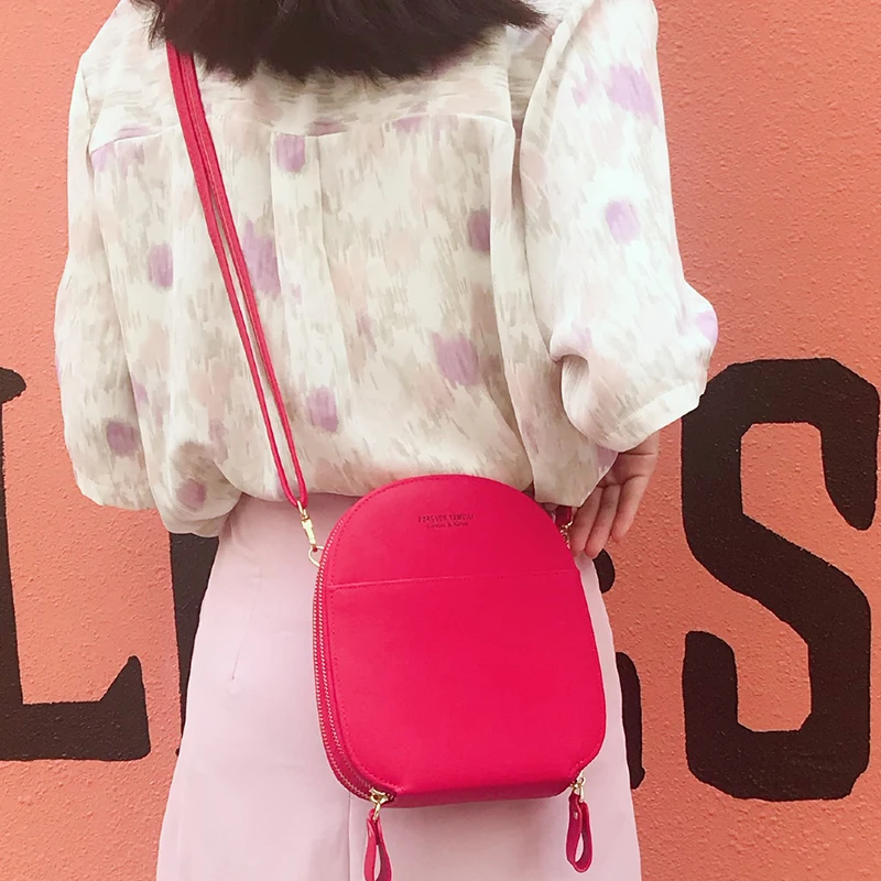 

new ladies cell phone bag Korean fashion small round pocket double zipper multi-function ins messenger bag ladies shoulder bag, Black, pink, etc.accept customized models
