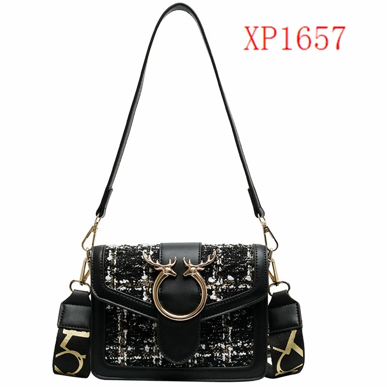

XP1657 Retro wild wide shoulder strap small square bag 2020 new woolen cloth shoulder messenger small bag