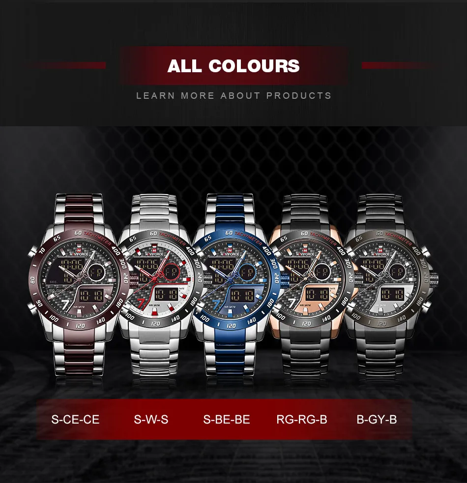 NAVIFORCE NF9171 luxury OEM mens quartz watch latest Stainless steel Strap Luminous double display low moq sports watch set