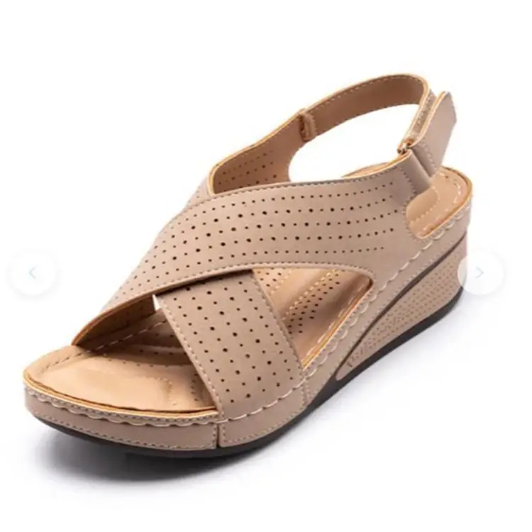 

2022 New Summer Large Size Women'S Sandals Breathable Thick Sole Hollow Wedge Sandals, 4 colors