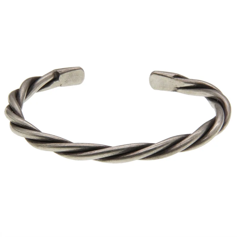 

Sterling Silver S999 Vintage Twist Braided Twist Bracelet Bangles for Men and Women Opening Design Adjustable Size Jewelry