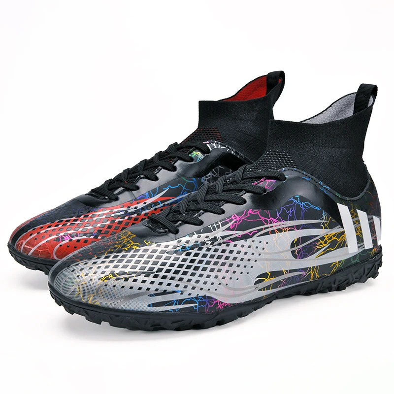 

2022 Fashion Men Sports Shoes High Quality Soccer Shoes TF Type Professional Training Football Shoes Soccer Boots for Teenagers, Black-red;black-silver;black-blue