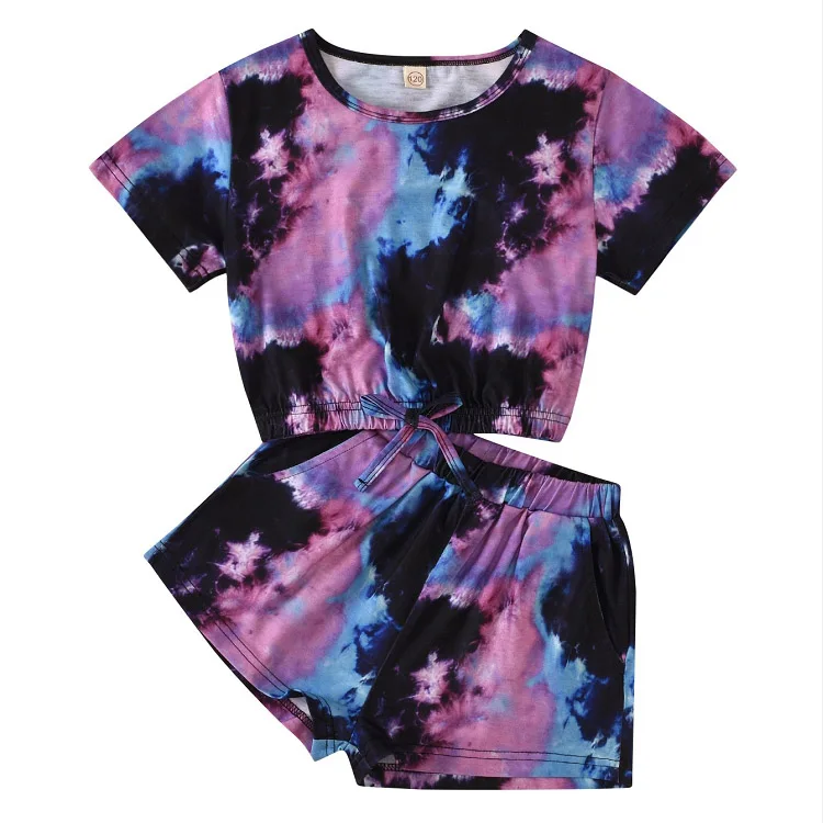 

M821 Summer children Girls 2 Pcs T-shirt Shorts Tie Dye kids Clothing Set