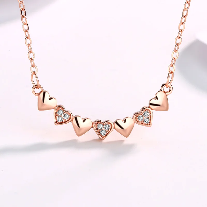 

INS Hotsale Genuine 925 Silver Cubic Zirconia Multiple Heart Pendant Necklace Rose Gold Plating Love Heart Necklace For Gifts