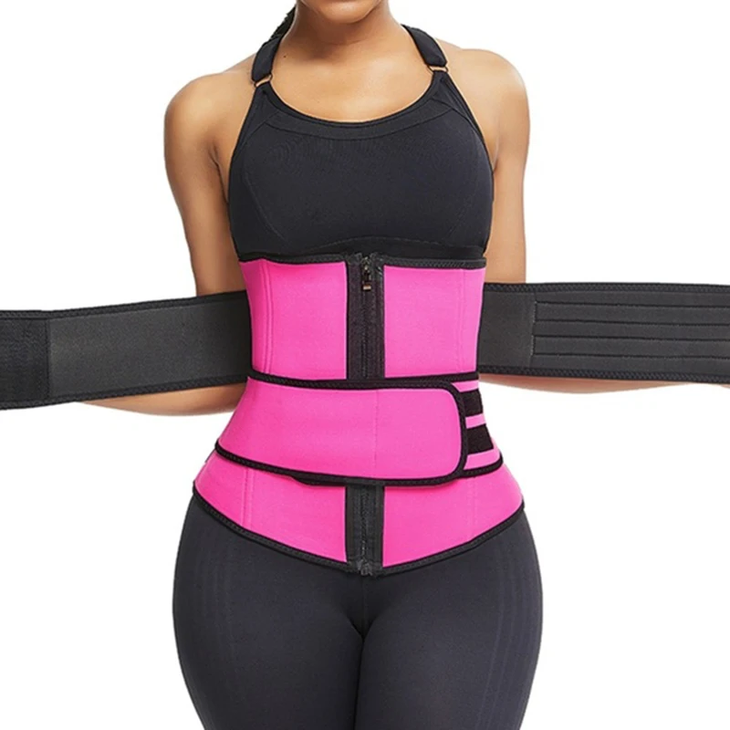 

New design Customized private labels double belt neoprene waist trainer fitness waist trainer belt for women, Black,rose red