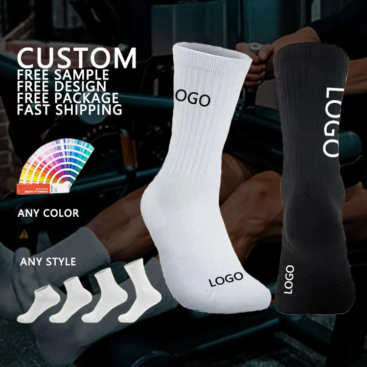 CUSTOM Unisex Embroidered Cuff Logo Running Ankle Crew Compression Cotton Custom Men's Anti-Slip Breathable Sports Socks OEM