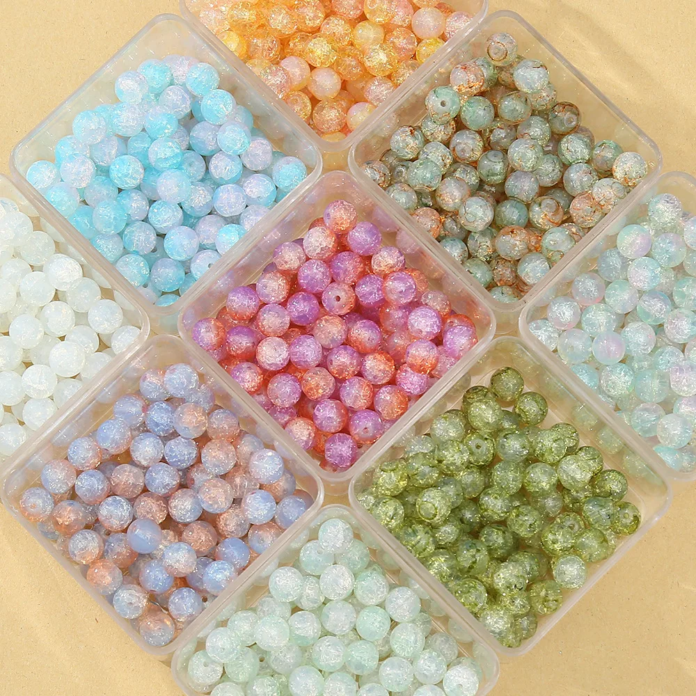 

50pcs/Bag 10mm Coloured Glaze Crack Glass Beads for Jewelry Making DIY Accessory Multicolored Beads