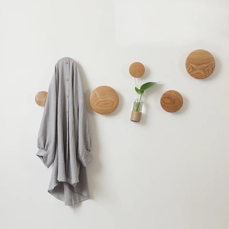 

Nordic creative coat hook wall hanging solid wood living room decor round dot coat hook, As shown