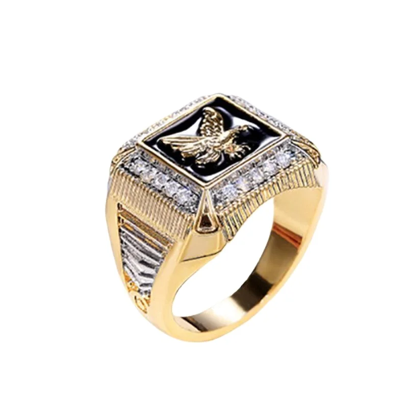 

Fashion New Atmosphere Men's Electroplating Eagle Peripheral Diamond Ring European and American Retro Gold-plated Ring, Golden