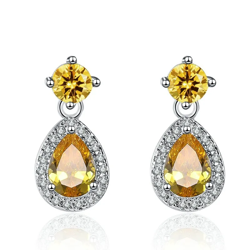 

925 Silver Needle Gold Plated Brass Earrings For Women Personalized Water Drop Zircon Earrings, Picture shows