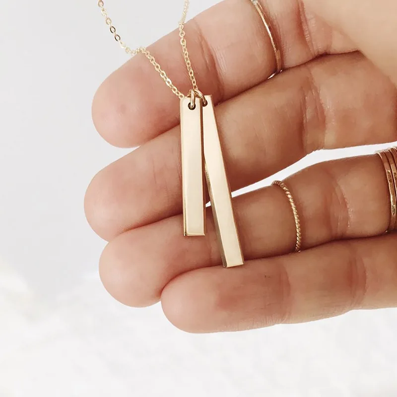 

Simple Rectangle Pendant Necklace Geometric Stainless Steel Double Long Strip Pendant Necklace for Women, Picture shows