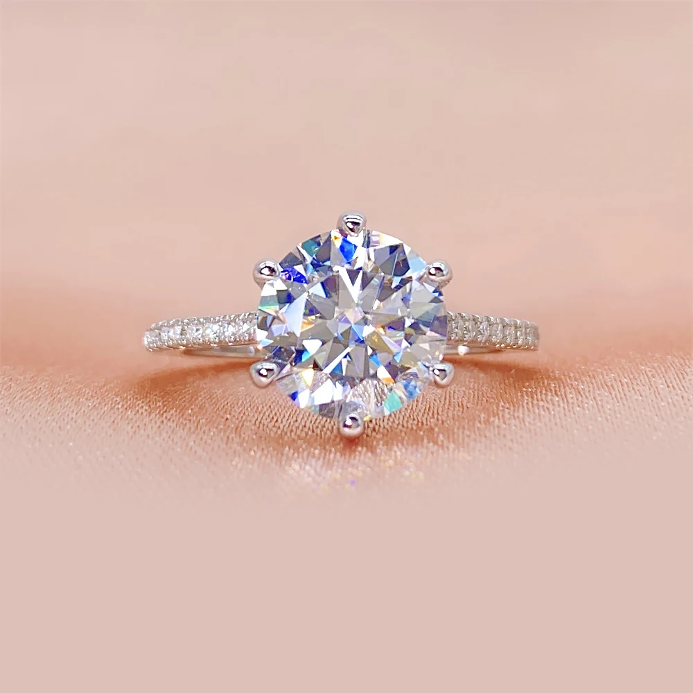 

Wholesale fine jewelry finger rings 925 sterling silver D-vvs diamond emerald cut moissanite engagement ring for women