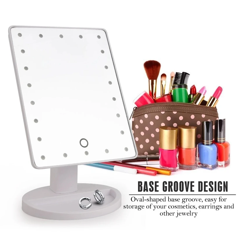 

2020 New Design Professing 10x magnifying 24 LED Touch Sensor Screen Makeup Mirror Tabletop Cosmetic light up Mirror, White black