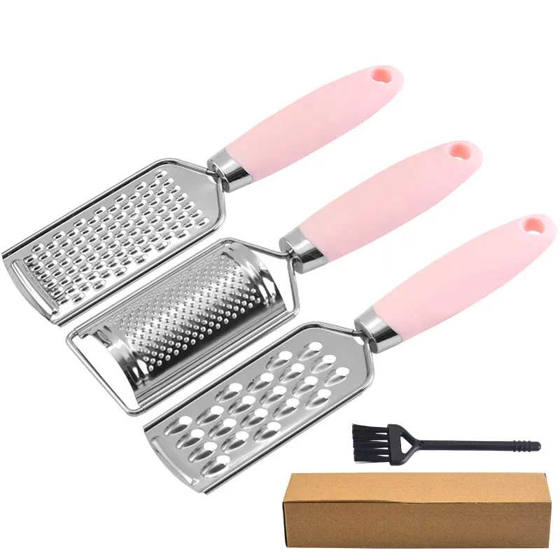 
America hot selling unique design in stock stainless steel 3pcs grater set with cleaning brush 