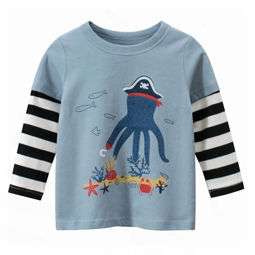 

2021 Korean Style 3-8 Years Old Boys Baby Clothes Boutique T-Shirt Cotton Fashion Stripe Baby Long Sleeve