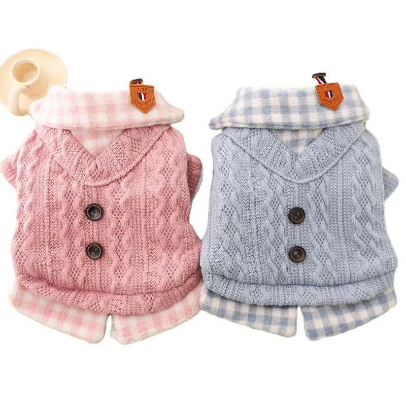 

Pet dog fashion splicing jacket small dog cat thickening plus velvet sweater casual high-quality coat clothes, 2 colors