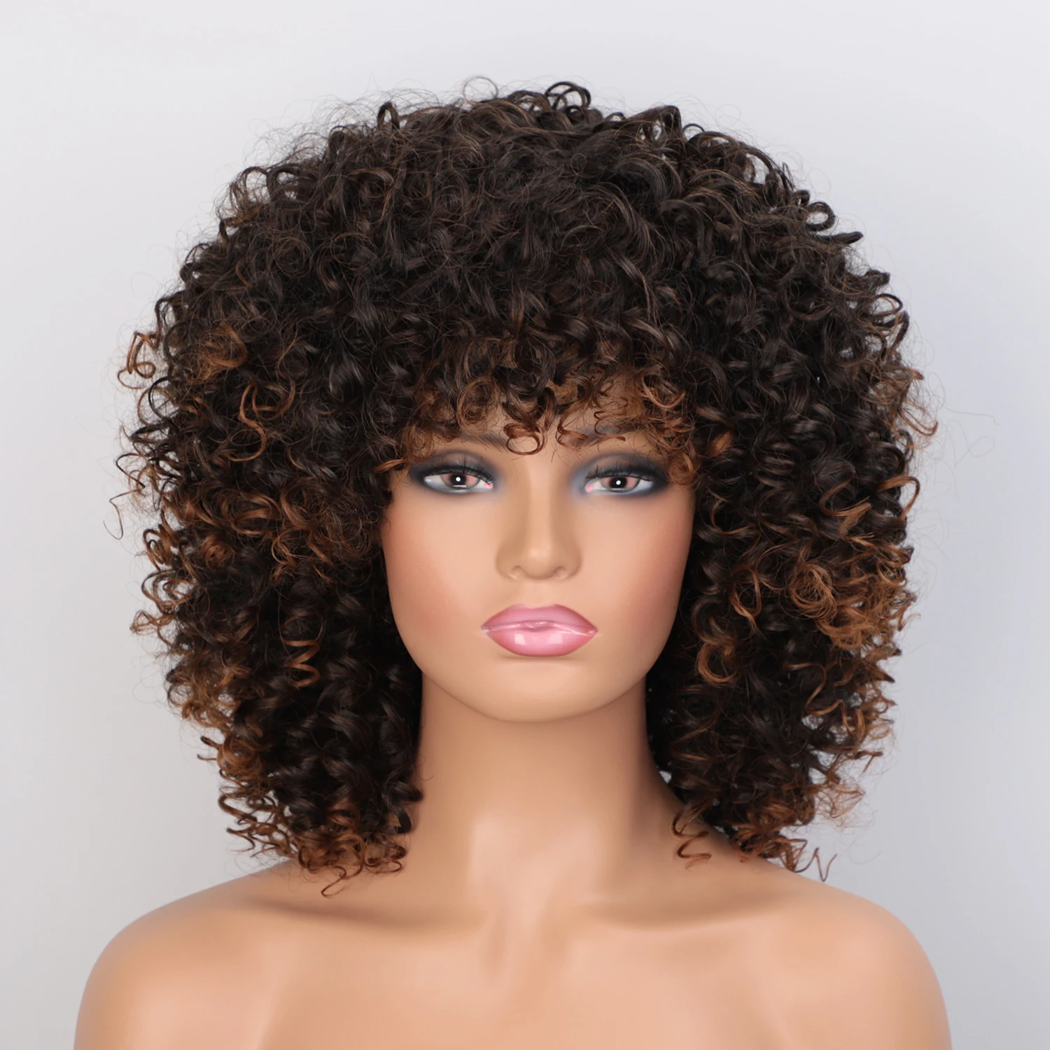 

Aisi Hair Wholesale Vendor Afro Kinky Loose Curly Wave Short Bob Ombre Brown Wig With Bangs For Black Women Synthetic Hair Wigs