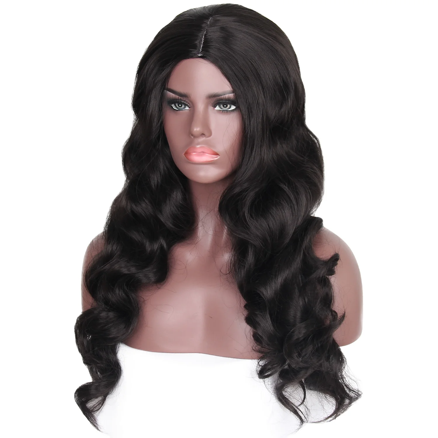 

Wholesale custom black mid-length long curly wigs for black women synthetic wigs high temperature silk hair wig