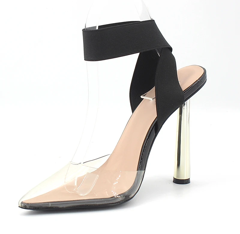 

Lady Pumps Ladies Transparent High Heeled Pumps with Elastic cross-tie ankle straps
