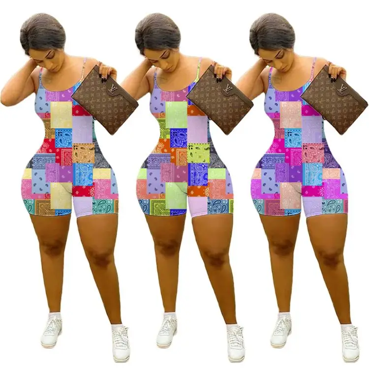 

2021 Sexy Ladies Bodycon Rompers Strap Print Street Summer One Piece Jumpsuits For Women