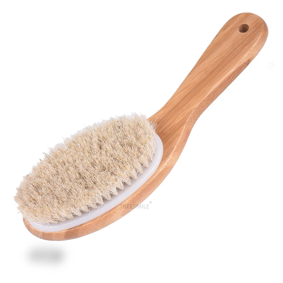 

TREESMILE Soft Bath Brush Natural bamboo horsehair Bristle Cellulite Exfoliating Body shower Brushes custom logo factory