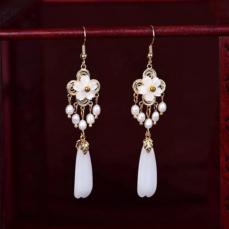 

Wholesale Chinese Style Hanfu Ethnic Eardrop Fashion Classical Jade Jewelry Retro 2021 Fashion Women Earrings